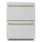 ZLINE Autograph Edition 24-Inch Touchstone Refrigerator Drawer in DuraSnow Stainless Steel and Champagne Bronze Handles (RDSOZ-SN-24-CB)