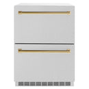 ZLINE Autograph Edition 24-Inch Touchstone Refrigerator Drawer in DuraSnow Stainless Steel and Gold Handles (RDSOZ-SN-24-G)