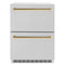 ZLINE Autograph Edition 24-Inch Touchstone Refrigerator Drawer in DuraSnow Stainless Steel and Gold Handles (RDSOZ-SN-24-G)