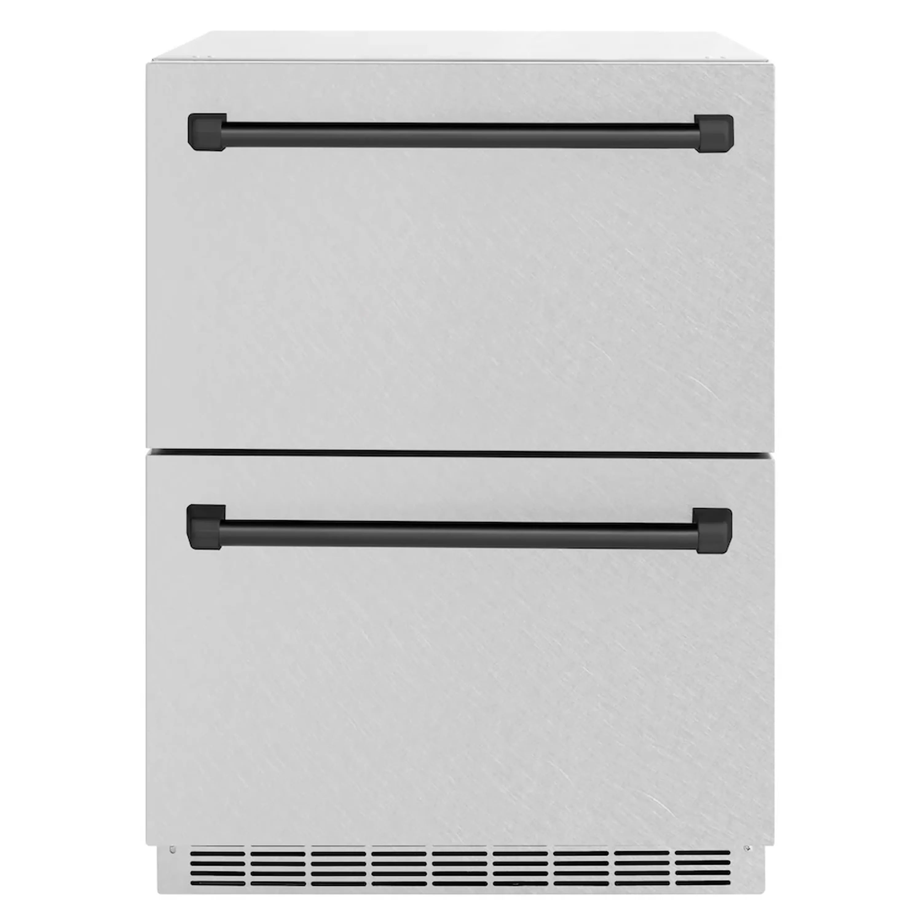 24-inch refrigerator drawer, stainless steel doors with matte black bar handles