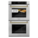 ZLINE Autograph 30-Inch True Convection Double Wall Oven in Satin Steel with Gold Helix Handles (WADSZ-30-KG)