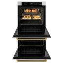 ZLINE Autograph 30-Inch True Convection Double Wall Oven in Satin Steel with Gold Helix Handles (WADSZ-30-KG)