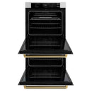 ZLINE Autograph 30-Inch True Convection Double Wall Oven in Satin Steel with Gold Helix Handles (WADSZ-30-KG)