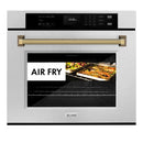 ZLINE Autograph 30-Inch True Convection Single Wall Oven in Satin Steel with Gold Helix Handle (WASSZ-30-KG)