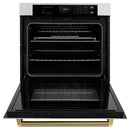 ZLINE Autograph 30-Inch True Convection Single Wall Oven in Satin Steel with Gold Helix Handle (WASSZ-30-KG)