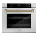 ZLINE Autograph 30-Inch True Convection Single Wall Oven in Satin Steel with Gold Helix Handle (WASSZ-30-KG)