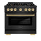 ZLINE Autograph Edition 36-Inch Select Series Dual Fuel Range with 6 Gas Burner Cooktop and 5.2 Cu. Ft. Electric Convection  in Black Stainless Steel with Champagne Bronze Accents (HDRBZ-36-CB)