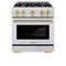 ZLINE Autograph Edition 30-Inch Select Series Dual Fuel Range with 4 Gas Burner Cooktop and 4.2 Cu. Ft. Electric Convection Oven in DuraSnow Stainless Steel with Polished Gold Accents (HDRSZ-30-G)