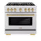 ZLINE Autograph Edition 36-Inch Select Series Dual Fuel Range with 6 Gas Burner Cooktop and 5.2 Cu. Ft. Electric Convection Oven in DuraSnow Stainless Steel with Champagne Bronze Accents (HDRSZ-36-CB)