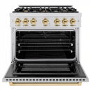 ZLINE Autograph Edition 36-Inch Select Series Dual Fuel Range with 6 Gas Burner Cooktop and 5.2 Cu. Ft. Electric Convection Oven in Satin Stainless Steel with Polished Gold Accents (HDRSZ-36-G)