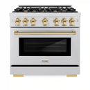 ZLINE Autograph Edition 36-Inch Select Series Dual Fuel Range with 6 Gas Burner Cooktop and 5.2 Cu. Ft. Electric Convection Oven in Satin Stainless Steel with Polished Gold Accents (HDRSZ-36-G)