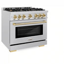 ZLINE Autograph Edition 36-Inch Select Series Dual Fuel Range with 6 Gas Burner Cooktop and 5.2 Cu. Ft. Electric Convection Oven in Satin Stainless Steel with Polished Gold Accents (HDRSZ-36-G)