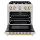 ZLINE Autograph Edition 30-Inch Select Series Gas Range with 4 Gas Burner Cooktop and 4.2 Cu. Ft. Gas Convection Oven in Stainless Steel and Champagne Bronze Accents (HGRZ-30-CB)