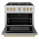 ZLINE Autograph Edition 36-Inch Select Series Gas Range with 6 Gas Burner Cooktop and 5.2 Cu. Ft. Gas Convection Oven in Stainless Steel and Champagne Bronze Accents (HGRZ-36-CB)