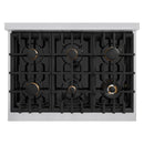 ZLINE Autograph Edition 36-Inch Select Series Gas Range with 6 Gas Burner Cooktop and 5.2 Cu. Ft. Gas Convection Oven in Stainless Steel and Champagne Bronze Accents (HGRZ-36-CB)