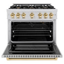 ZLINE Autograph Edition 36-Inch Select Series Gas Range with 6 Gas Burner Cooktop and 5.2 Cu. Ft. Gas Convection Oven in Stainless Steel and Polished Gold Accents (HGRZ-36-G)