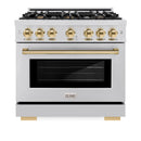 ZLINE Autograph Edition 36-Inch Select Series Gas Range with 6 Gas Burner Cooktop and 5.2 Cu. Ft. Gas Convection Oven in Stainless Steel and Polished Gold Accents (HGRZ-36-G)