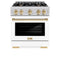 ZLINE Autograph Edition 30-Inch Select Series Dual Fuel Range with 4 Gas Burner Cooktop and 4.2 Cu. Ft. Electric Convection Oven in Stainless Steel with White Matte Door and Polished Gold Accents (HDRZ-WM-30-G)