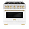 ZLINE Autograph Edition 36-Inch Select Series Dual Fuel Range with 6 Gas Burner Cooktop and 5.2 Cu. Ft. Electric Convection  in Stainless Steel with White Matte Door and Polished Gold Accents (HDRZ-WM-36-G)