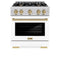 ZLINE Autograph Edition 30-Inch Select Series Gas Range with 4 Gas Burner Cooktop and 4.2 Cu. Ft. Gas Convection Oven in Stainless Steel with White Matte Door and Champagne Bronze Accents (HGRZ-WM-30-CB)