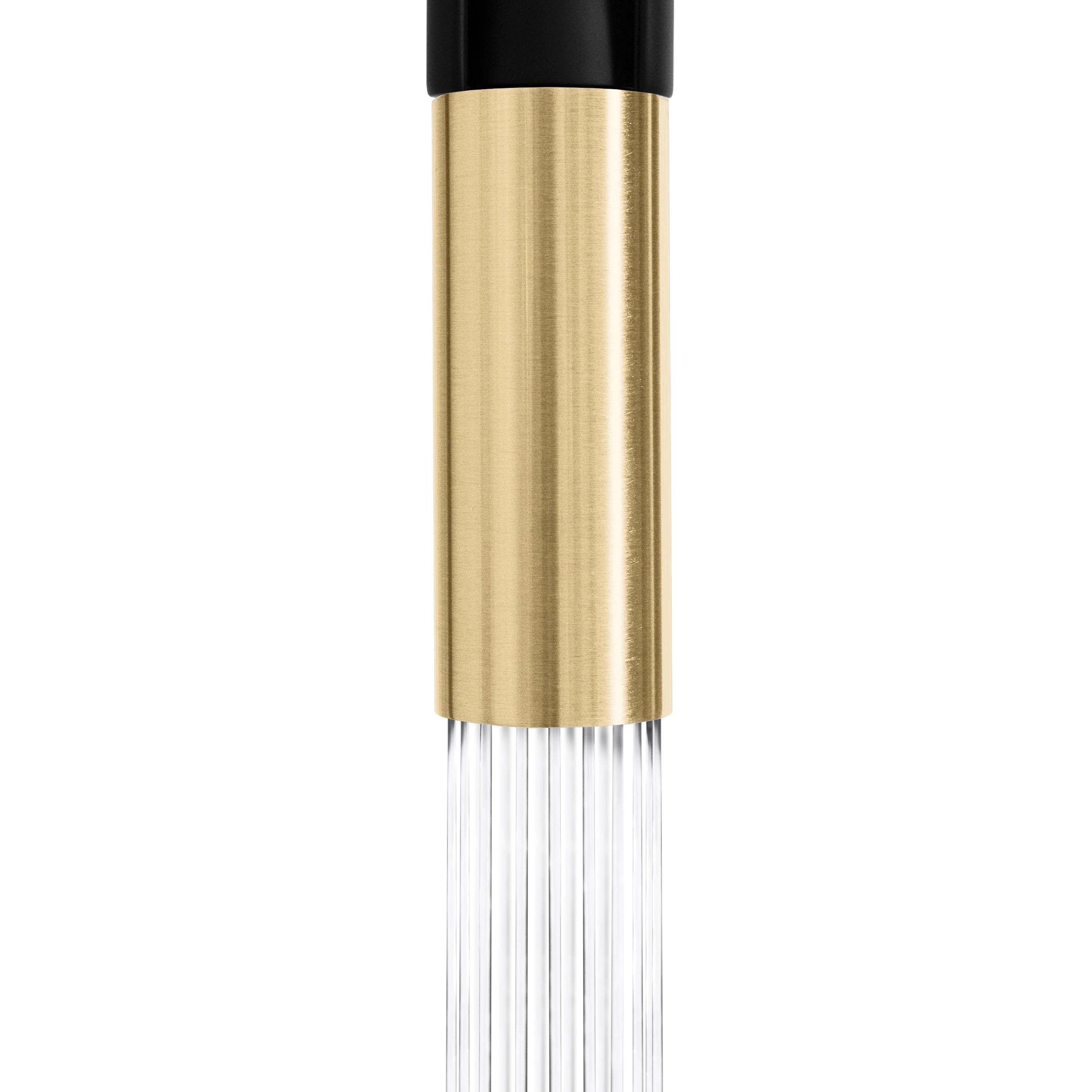 Champagne bronze pull-down spray head cylinder with black top and clear spray stream