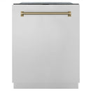 ZLINE Autograph 24-Inch Monument 3rd Rack Dishwasher with Champagne Bronze Helix Handle, 45dBa (DWMTZ-30424-KCB)