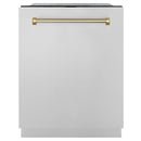 ZLINE Autograph 24-Inch Monument 3rd Rack Dishwasher with Polished Gold Helix Handle, 45dBa (DWMTZ-30424-KG)