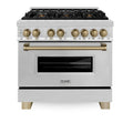 ZLINE Legacy Series Autograph Edition 36-inch Dual Fuel Range with Gas Stove and 4.6 Cu. Ft. Electric Oven in Stainless Steel with Champagne Bronze Accents (RAZ-36-CB)