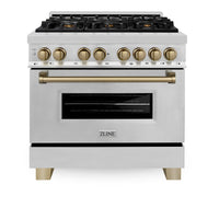 ZLINE Legacy Series Autograph Edition 36-inch Dual Fuel Range with Gas Stove and 4.6 Cu. Ft. Electric Oven in Stainless Steel with Champagne Bronze Accents (RAZ-36-CB)