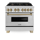 ZLINE Legacy Series Autograph Edition 36-inch Dual Fuel Range with Gas Stove and 4.6 Cu. Ft. Electric Oven in Stainless Steel with Champagne Bronze Accents (RAZ-36-CB)