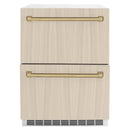 ZLINE Autograph Edition 24-Inch Touchstone 168 Can Outdoor-Rated Dual Refrigerator Drawer with Panel-Ready Doors and Champagne Bronze Handles  (RDSPOZ-24-CB)