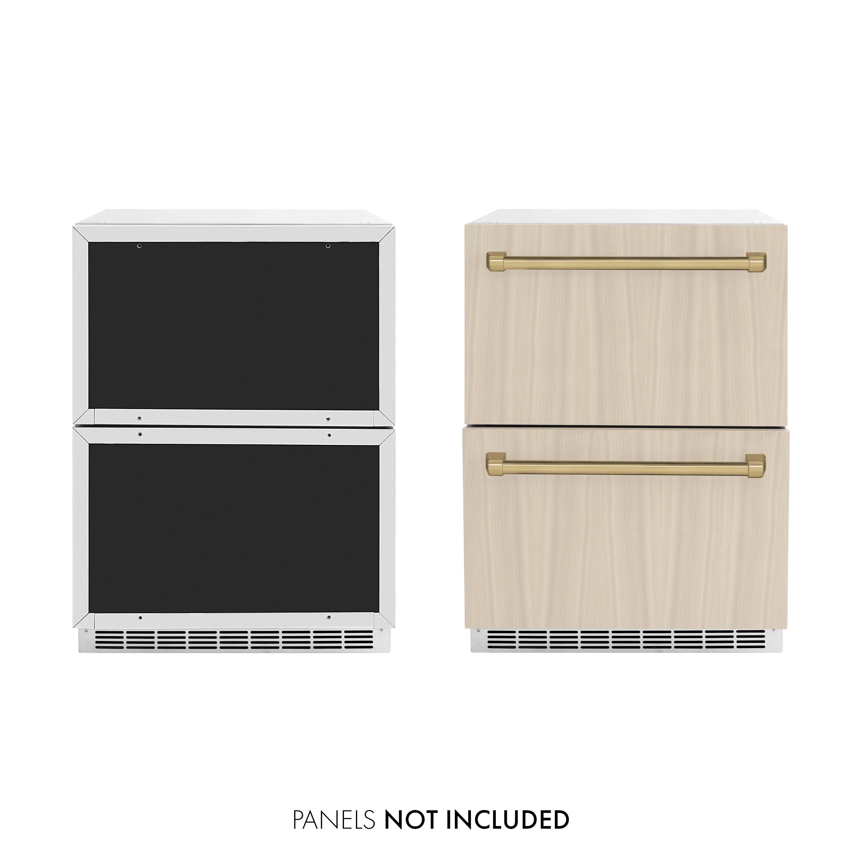Outdoor refrigerator drawer, two-door front view with panel-ready door frames