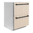 ZLINE Autograph Edition 24-Inch Touchstone 168 Can Outdoor Rated Dual Refrigerator Drawer with Panel-Ready Doors and Matte Black Handles (RDSPOZ-24-MB)