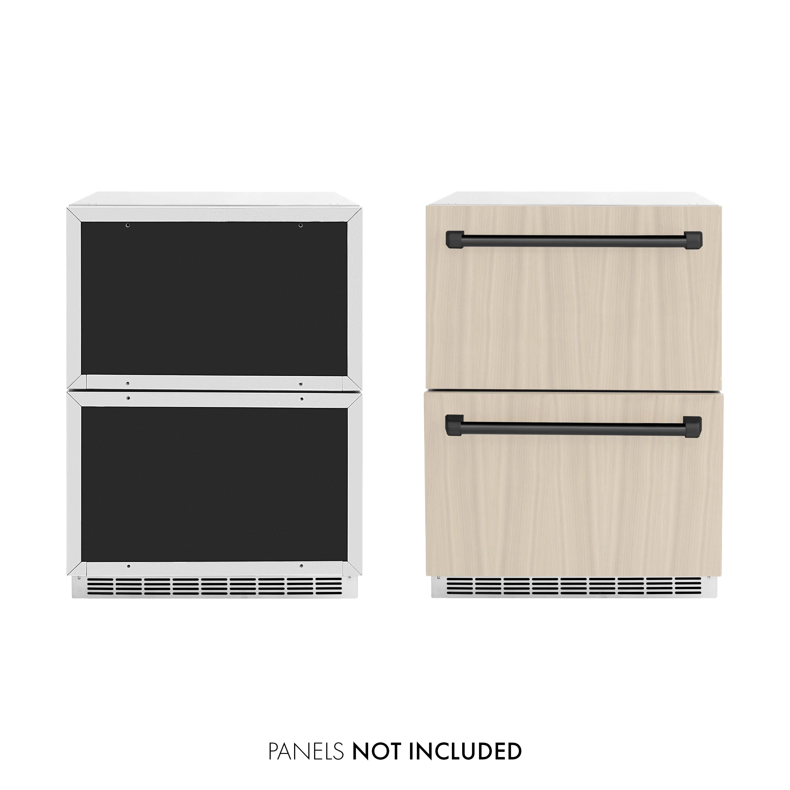Outdoor dual refrigerator drawer with two panel-ready doors and matte black handles