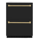 ZLINE Autograph Edition 24-Inch Touchstone Refrigerator Drawer in Black Matte and Champagne Bronze Handles (RDSOZ-BLM-24-CB)