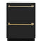 ZLINE Autograph Edition 24-Inch Touchstone Refrigerator Drawer in Black Matte and Gold Handles (RDSOZ-BLM-24-G)