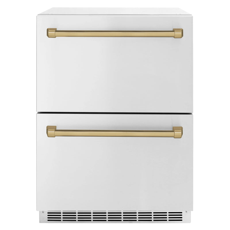 ZLINE Autograph Edition 24-Inch Touchstone Refrigerator Drawer in Stainless Steel and Champagne Bronze Handles (RDSOZ-ST-24-CB)