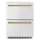 ZLINE Autograph Edition 24-Inch Touchstone 168 Can Outdoor-Rated Dual Refrigerator Drawer with Stainless Steel Doors and Polished Gold Handles (RDSOZ-ST-24-G)