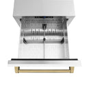 ZLINE Autograph Edition 24-Inch Touchstone Refrigerator Drawer in White Matte and Champagne Bronze Handles (RDSOZ-WM-24-CB)