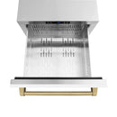 ZLINE Autograph Edition 24-Inch Touchstone Refrigerator Drawer in White Matte and Champagne Bronze Handles (RDSOZ-WM-24-CB)