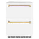 ZLINE Autograph Edition 24-Inch Touchstone Refrigerator Drawer in White Matte and Champagne Bronze Handles (RDSOZ-WM-24-CB)