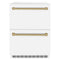 ZLINE Autograph Edition 24-Inch Touchstone Refrigerator Drawer in White Matte and Champagne Bronze Handles (RDSOZ-WM-24-CB)
