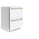ZLINE Autograph Edition 24-Inch Touchstone Refrigerator Drawer in White Matte and Champagne Bronze Handles (RDSOZ-WM-24-CB)