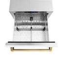 ZLINE Autograph Edition 24-Inch Touchstone Refrigerator Drawer in White Matte and Gold Handles (RDSOZ-WM-24-G)