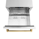 ZLINE Autograph Edition 24-Inch Touchstone Refrigerator Drawer in White Matte and Gold Handles (RDSOZ-WM-24-G)