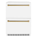 ZLINE Autograph Edition 24-Inch Touchstone Refrigerator Drawer in White Matte and Gold Handles (RDSOZ-WM-24-G)