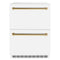 ZLINE Autograph Edition 24-Inch Touchstone Refrigerator Drawer in White Matte and Gold Handles (RDSOZ-WM-24-G)