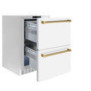 ZLINE Autograph Edition 24-Inch Touchstone Refrigerator Drawer in White Matte and Gold Handles (RDSOZ-WM-24-G)