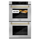 ZLINE Autograph Edition 30-Inch Professional True Convection Double Wall Oven with Air Fry and Self Clean in Stainless Steel with Champagne Bronze Handles (WADZ-30-CB)