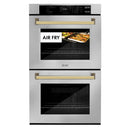 ZLINE Autograph Edition 30-Inch Professional True Convection Double Wall Oven with Air Fry and Self Clean in Stainless Steel with Polished Gold Handles (WADZ-30-G)